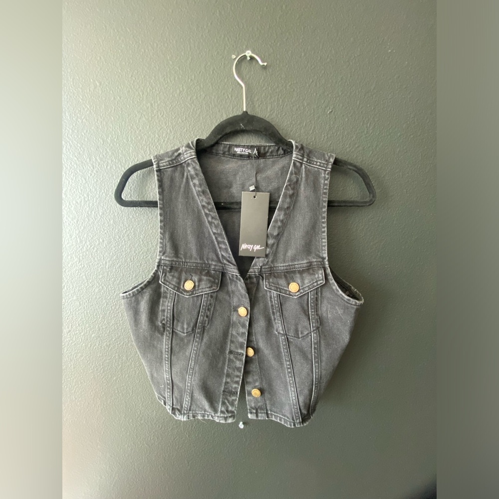NWT Nasty Gal Black Denim Vest